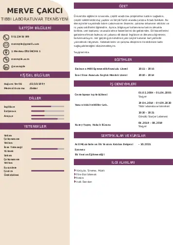 Laboratuvar Teknisyeni Cv Örnekleri cv indir